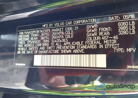 2019 Volvo Xc90 T6 Momentum z USA, uszkodzony, nr VIN YV4A22PK9K1423171